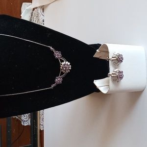 Vintage Star Art floral sterling silver Necklace and Screw Back Earring Set